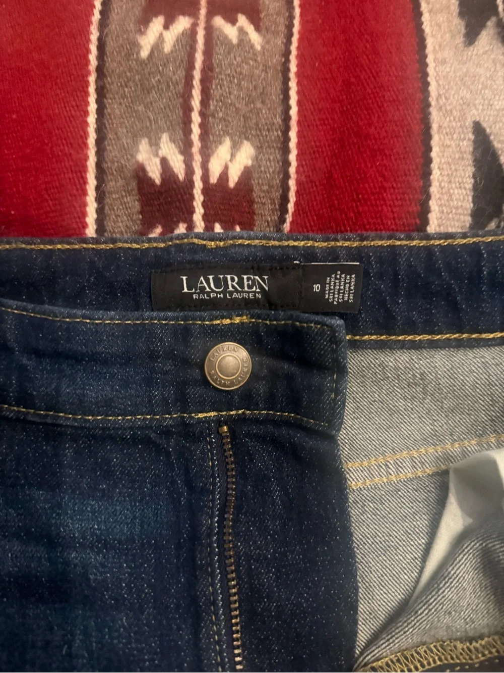 Lauren Ralph Lauren Navy Blue Denim Jeans with Brown Leather Patch - Picture 1 of 4